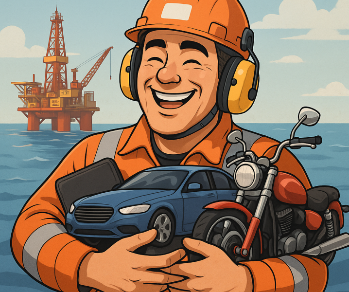 trabalhador offshore consumindo passivos